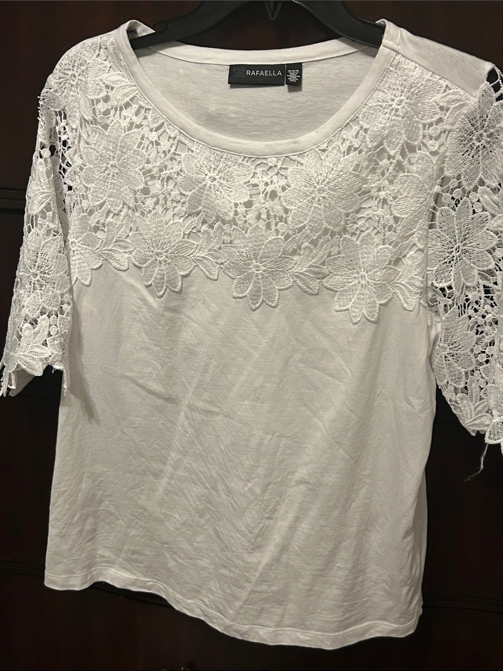 Rafaella White Floral Lace Yoke Short Sleeve Top